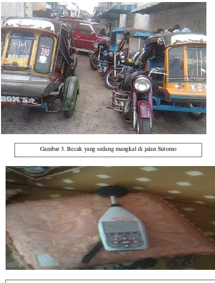 Gambar 3. Becak yang sedang mangkal di jalan Sutomo 