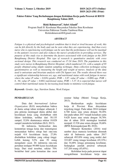 ISSN (Print) Faktor-Faktor Yang Berhubungan Dengan Kelelahan Kerja Pada ...