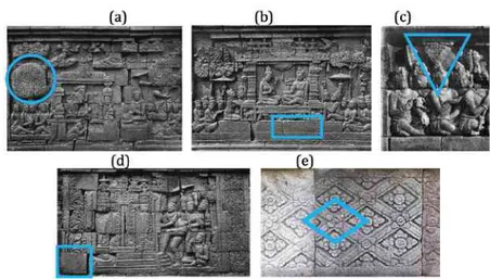 Gambar 6. Relief yang memuat bangun datar lingkaran, persegi panjang,   segitiga, persegi, dan jajargenjang (Fointen, 2012)