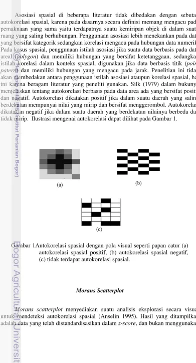 Gambar 1Autokorelasi spasial dengan pola visual seperti papan catur (a) 