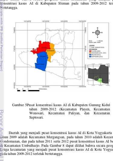 Gambar 5Pusat konsentrasi kasus AI di Kabupaten Gunung Kidul 