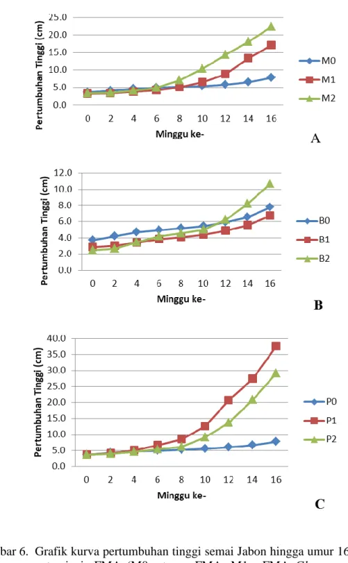 Gambar 6.b. menunjukkan perbandingan pertumbuhan semai Jabon dengan  berbagai karakteristik media tanam