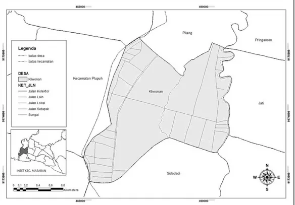 Gambar 2. Peta wilayah administrasi Desa Kliwonan  Sumber: Bappeda Kab. Sragen, 2010.  Identifikasi Karakteristik Masyarakat Desa 