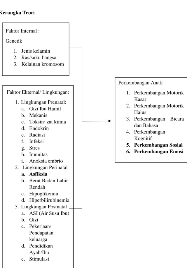 Gambar 1 Kerangka Teori Sumber Soetdjiningsih dan Gunarsa 10,23Faktor Internal :  Genetik  1