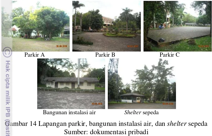 Gambar 14 Lapangan parkir, bangunan instalasi air, dan shelter sepeda 