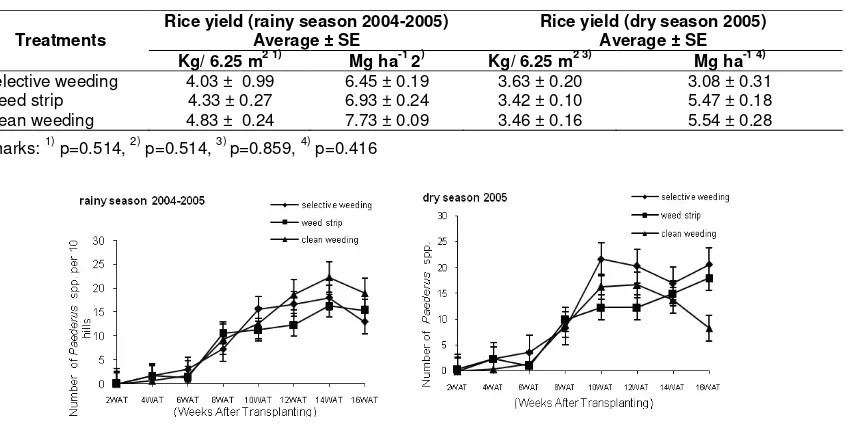 Table 2. Average rice yield in rainy and dry season rice planting, in year 2004-2005 and 2005 respectively in Pakisaji, Malang