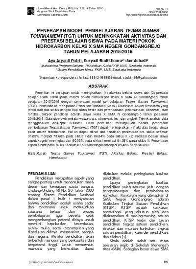 PENERAPAN MODEL PEMBELAJARAN TEAMS GAMES TOURNAMENT (TGT) UNTUK ...