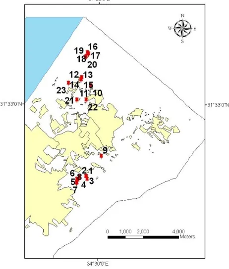 Figure 2. Sample location map of the northern governorate of Gaza Strip 