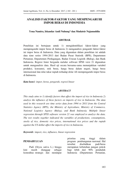 ANALISIS FAKTOR-FAKTOR YANG MEMPENGARUHI IMPOR BERAS DI INDONESIA