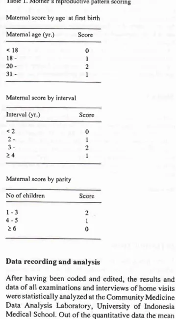 Table  l.  Mother's  reproductive  pattern  scoring Matemal  score  by age  at  first birth
