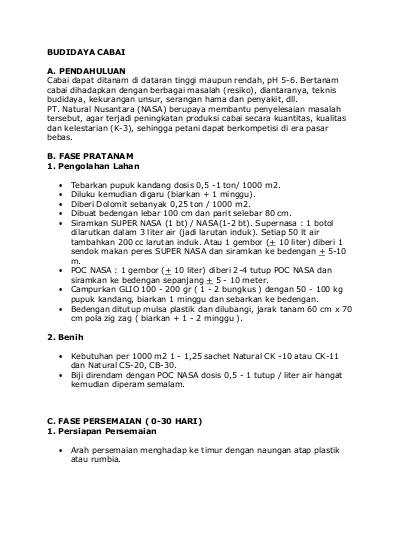 BUDIDAYA CABAI. B. FASE PRATANAM 1. Pengolahan Lahan