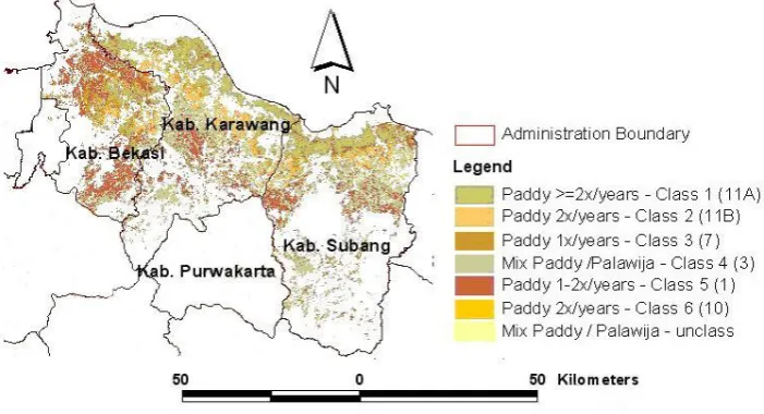 Figure 6. Map of paddy field planted distribution 