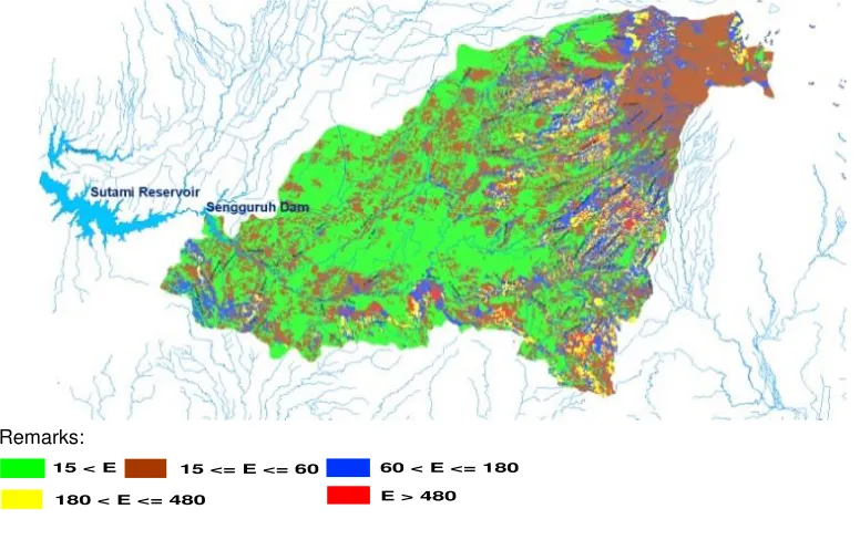 Figure 1. Soil erosion map USLE 