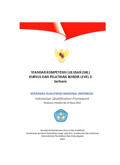 STANDAR KOMPETENSI LULUSAN (SKL) KURSUS DAN PELATIHAN BORDIR LEVEL II ...