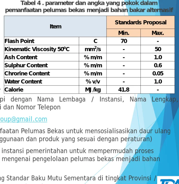 Tabel 4 . parameter dan angka yang pokok dalam  