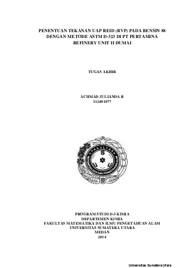 Penentuan Tekanan Uap Reid (RVP) pada Bensin 88 dengan Metode ASTM D ...