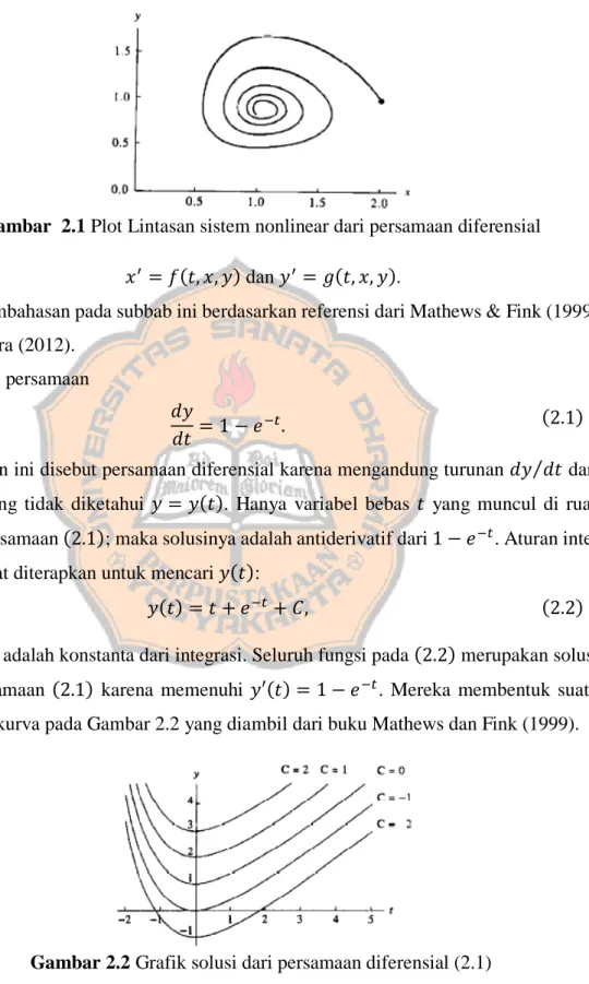 Gambar 2.2 Grafik solusi dari persamaan diferensial (2.1) 