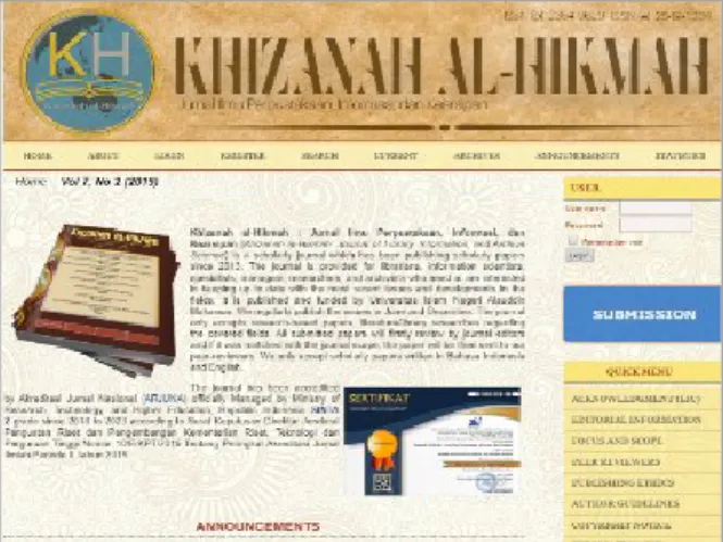 Gambar 1. Laman utama web jurnal KHJIPIK   