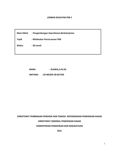 LEMBAR KEGIATAN PKB 2. : Pengembangan Keprofesian Berkelanjutan