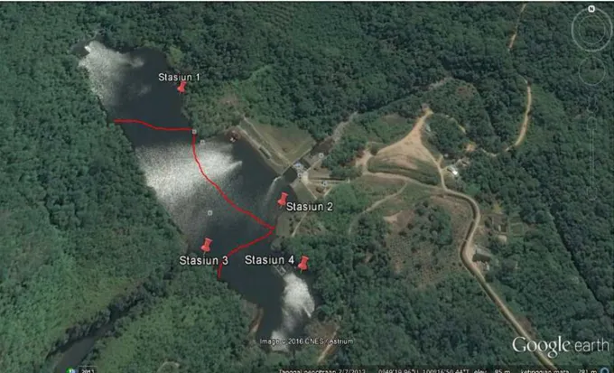 Gambar 1. Lokasi pencuplikan sampel pada 4 stasiun di Danau Sipogas. 