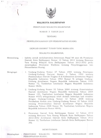 WALIKOTA BALIKPAPAN PERATURAN WALIKOTA BALIKPAPAN NOMOR 3 TAHUN 2014 ...