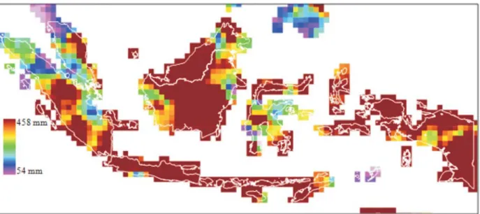 Gambar 1. Ilustrasi distribusi curah hujan dari GPCC format grid di Indonesia Figure 1