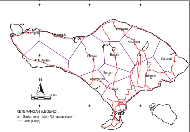 Gambar 2. Peta poligon Thiessen di pulau Bali Figure 2. Thiesen polygon map of Bali island