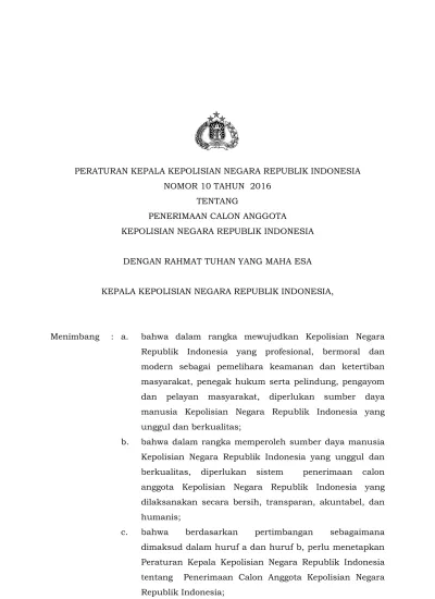 PERATURAN KEPALA KEPOLISIAN NEGARA REPUBLIK INDONESIA NOMOR 10 TAHUN ...