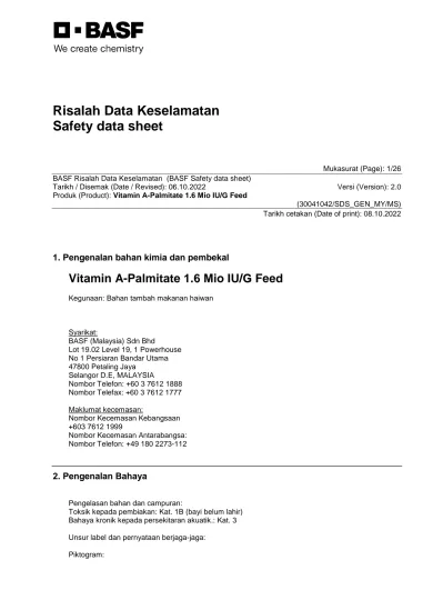 Risalah Data Keselamatan Safety Data Sheet