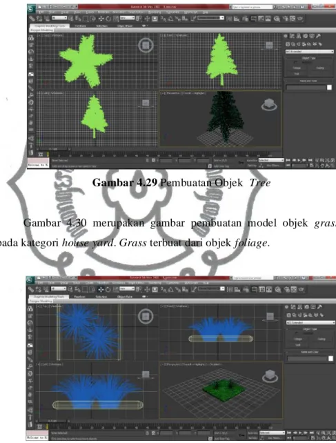 Gambar 4.29 merupakan gambar pembuatan model objek tree pada  kategori house yard. Tree terbuat dari objek foliage