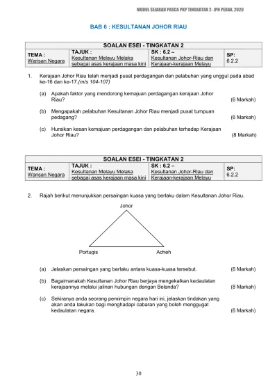 BAB 6  KESULTANAN JOHOR RIAU. SOALAN ESEI  TINGKATAN 2 TAJUK