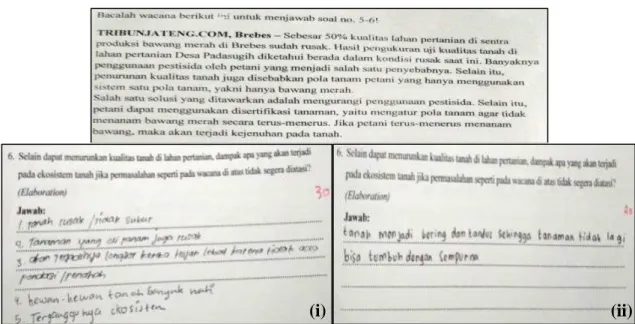 Gambar 5. Jawaban peserta didik untuk aspek Elaboration pada soal postes, kelas  eksperimen (i) dan kelas kontrol (ii) 