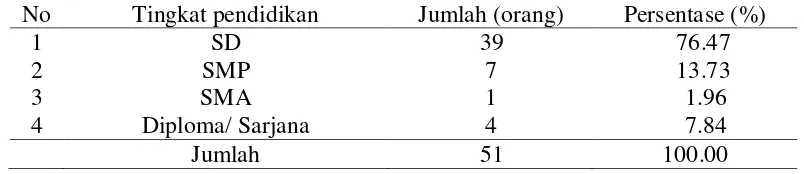 Tabel 13.   Sebaran tingkat pendidikan petani jagung di Kabupaten Lampung Selatan 