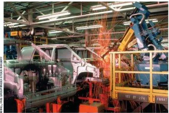 Gambar 3. Pabrik seperti fasilitas manufaktur mobil ini umumnya mengandalkan peralatan robot 