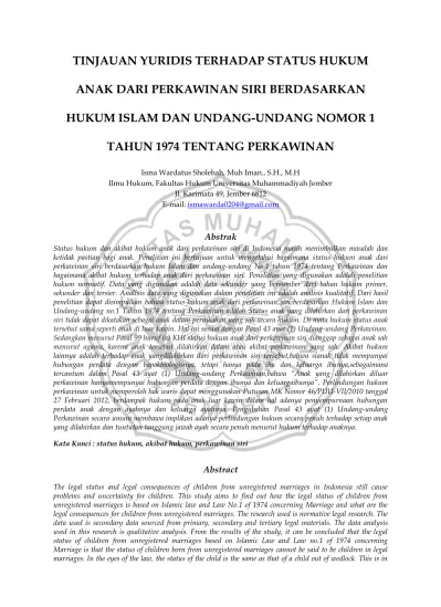 TINJAUAN YURIDIS TERHADAP STATUS HUKUM ANAK DARI PERKAWINAN SIRI ...