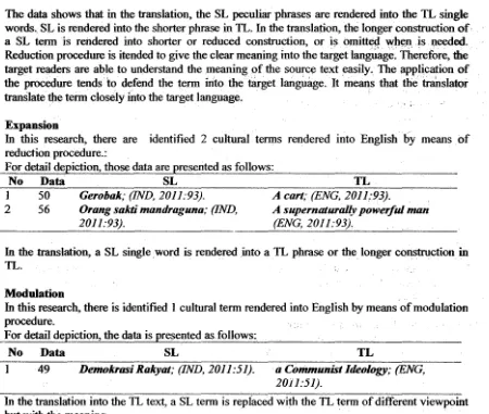 Table 6 • TL and SL oriented translation procednres .. 