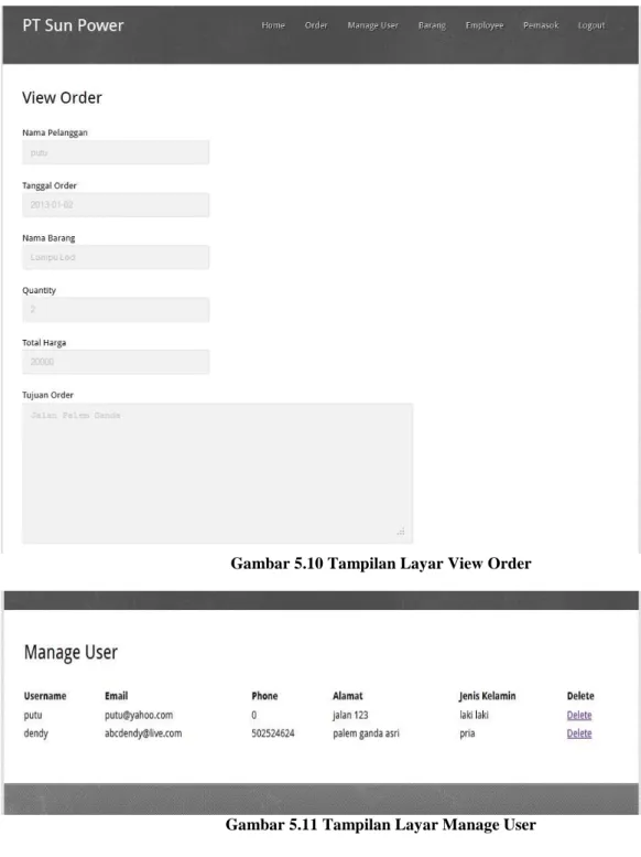 Gambar 5.10 Tampilan Layar View Order 