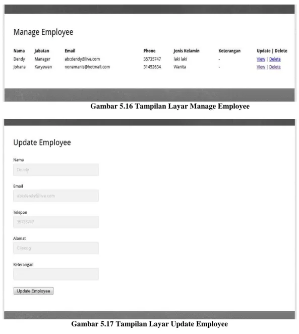 Gambar 5.16 Tampilan Layar Manage Employee 