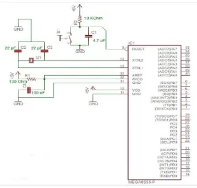 Gambar 3.3 Rangkaian Skematik Sistem Minimum Mikrokontroler ATMEGA 8535 