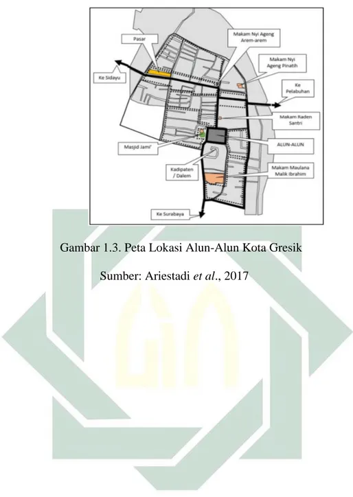 Gambar 1.3. Peta Lokasi Alun-Alun Kota Gresik  Sumber: Ariestadi et al., 2017