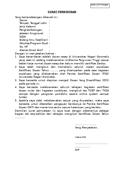 Surat Pernyataan | UNG REPOSITORY Surat Pernyataan