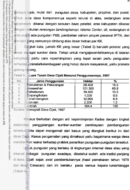 Tabel 3. Luas Tanah Desa Cijati Menurut Penggunaannya, 1997 