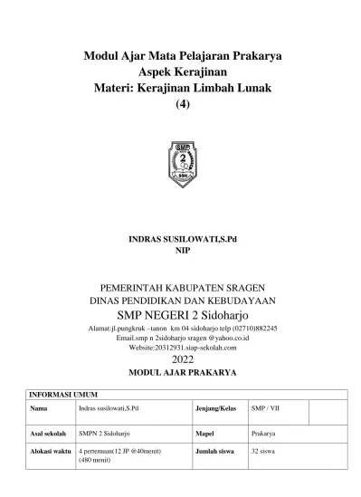 Modul Ajar Mata Pelajaran Prakarya Aspek Kerajinan Materi: Kerajinan ...