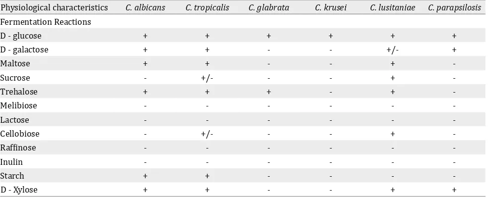 Table 2. Fermentation reactions of Candida strains isolated from the study neonates in NICU