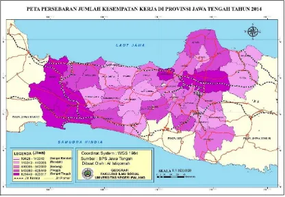 Gambar 4.2. Peta persebaran Kesempatan Kerja di  Jawa Tengah tahun 2014 