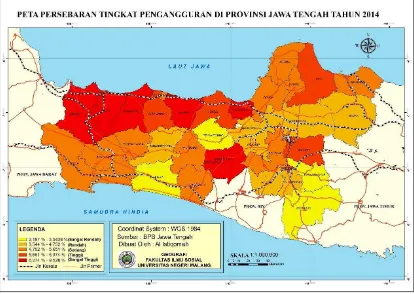 Gambar 4.3. Peta Persebaran Pegangguran di Jawa Tengah tahun 2014 