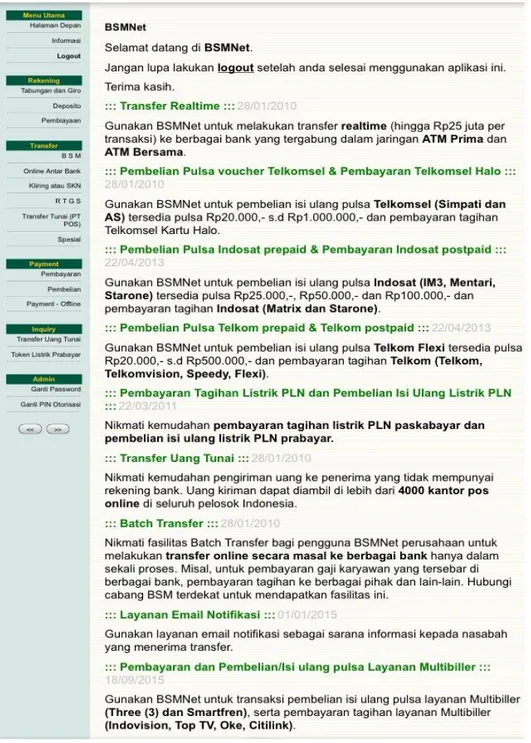 Gambar 4.9 Halaman utama NetBanking dan informasinya 