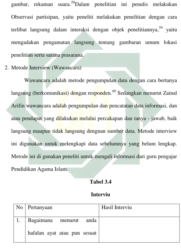 Tabel 3.4  Interviu  