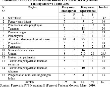 Tabel 1.1 Jumlah dan Posisis Karyawan Kantor Direksi PTP Nusantara II (Persero)  