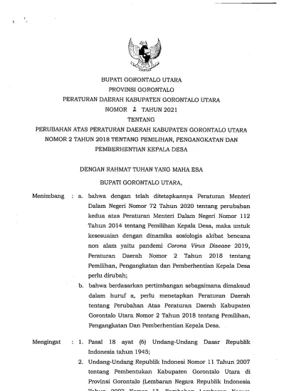 DENGAN RAHMAT TUHAN YANG MAHA ESA BUPATI GORONTALO UTARA,